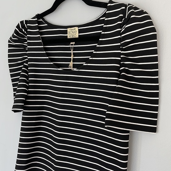 NWT 𝅺TORN by Ronny Kobo Small Puff Shoulder Striped Crop Top - Picture 2 of 10